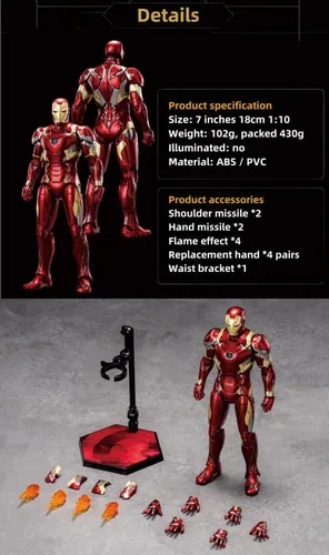 Miniatura 5 de LonullyMege MK46Ironman - Figuras de acción de 7 pulgadas, todas las articulaciones móviles, juguetes coleccionables, pintura metálica completa