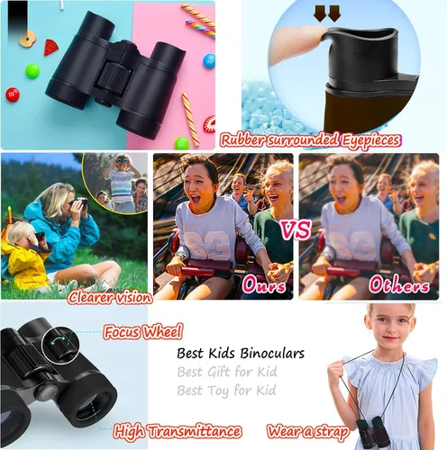 Miniatura 4 de Binoculares para niños, los mejores regalos para niños de 3 a 12 años, óptica de alta resolución, a prueba de golpes, mini binoculares para niños