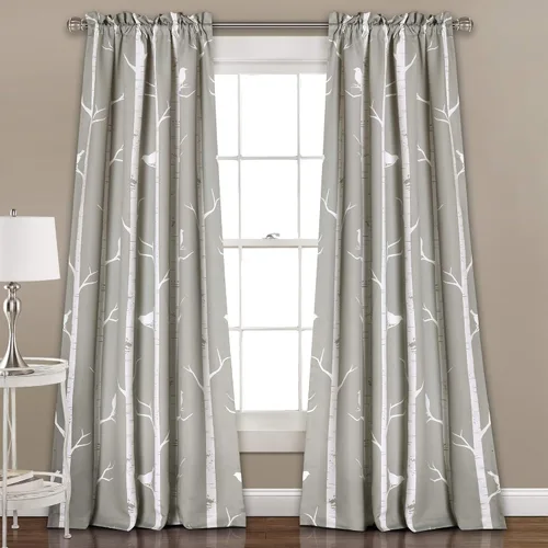 Miniatura 10 de Lush Decor - Cortinas con filtro de luz en el árbol, con diseño de pájaro azul en el árbol, para sala, comedor, dormitorio (par) 84 pulgadas