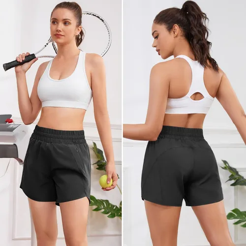 Miniatura 4 de Pantalones cortos deportivos para correr de 5 pulgadas para mujer, cintura alta, de secado rápido, ligeros, con bolsillo con cremallera, UPF 50+