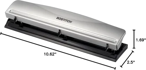 Miniatura 6 de Bostitch - Perforadora de 3 agujeros, capacidad para 12 hojas Plateado