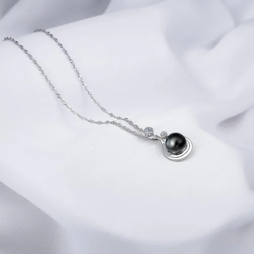 Miniatura 3 de QuakerBrid - Collar de perlas negras auténticas de calidad AAAA de 0.394in, redondo, con colgante de perlas negras cultivadas en el mar del Sur