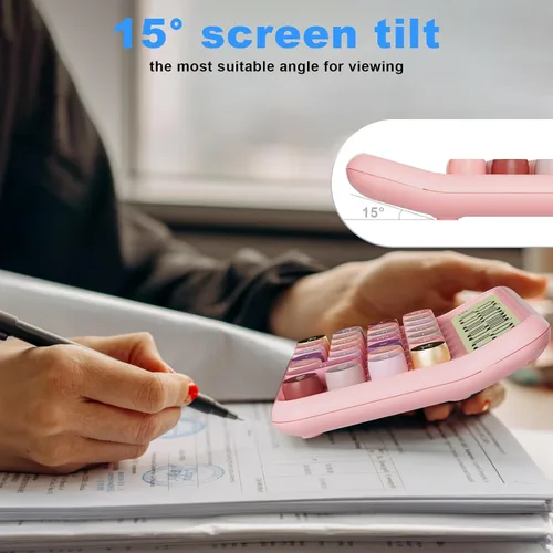 Miniatura 5 de DECKLIT Calculadora de escritorio con batería, pantalla LCD extra grande de 12 dígitos, botones grandes fáciles de presionar, pantalla de Rosa