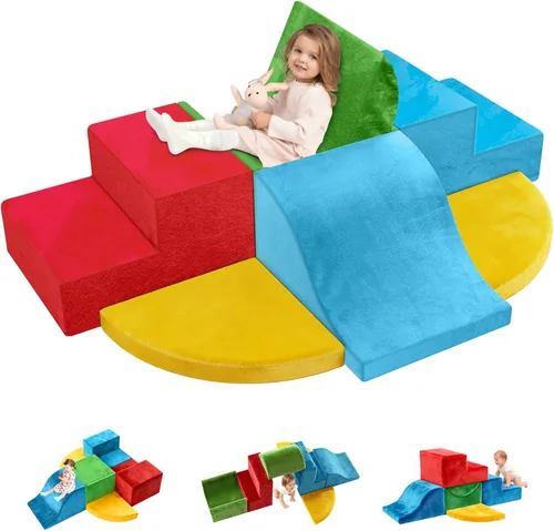 JWPEHOE Juguetes de escalada para niños pequeños de 7 piezas para interiores, bloques de escalada de espuma, estructuras de juego suaves, juguetes