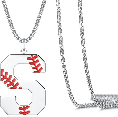 Miniatura 16 de VEEHOO Collar de béisbol para hombres y niños, letra inicial de la A a la Z, joyería de béisbol con colgante de joyería de béisbol para niños