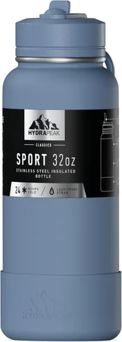 Miniatura 12 de Hydrapeak Botella de agua deportiva aislada de 32 onzas con tapa con popote, a prueba de fugas y derrames, mantiene las bebidas frías durante 24