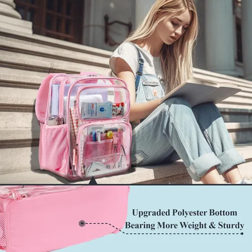 Miniatura 6 de PACKISM Mochila transparente para la escuela - Mochilas transparentes de PVC resistente de 17 pulgadas con múltiples bolsillos
