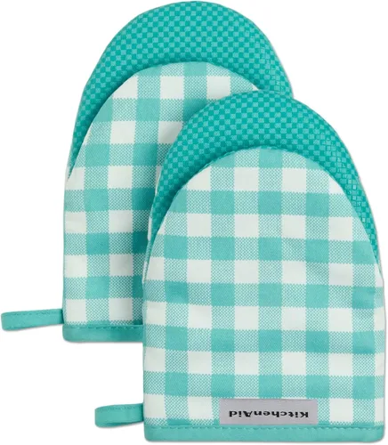 Miniatura 12 de Juego de 2 manoplas mini para horno Kitchenaid Gingham, Terciopelo Azul, 5.5"x8