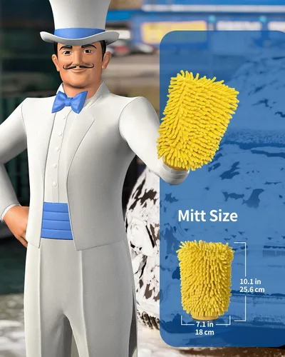 Miniatura 2 de MR.SIGA Manoplas de microfibra suave de chenilla para lavado de coche, paquete de 2, azul y amarillo