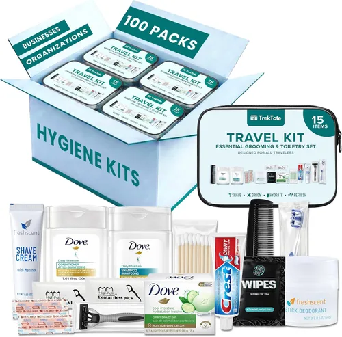 Miniatura 11 de Kit de higiene a granel para hombres y mujeres – (paquete de 5) 15 piezas de artículos de tocador de tamaño de viaje, cumple con la TSA, artículos
