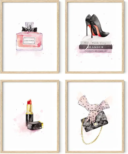 Miniatura 8 de HAUS AND HUES Decoración de pared de maquillaje para habitación de glamour, juego de 4 cuadros de moda para pared, arte de pared con lápiz labial