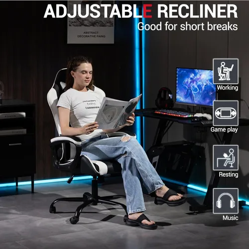 Miniatura 6 de Silla de videojuegos de piel sintética para masaje, silla de videojuegos para PC con soporte lumbar para hombres y mujeres, oficina en casa, altura