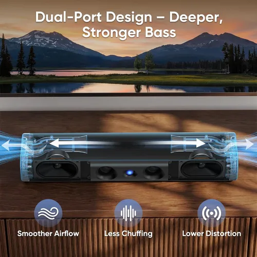Miniatura 5 de Saiyin Barra de sonido con graves mejorados: woofer doble más grande y puertos de graves duales, barra de sonido para Smart TV con potencia máxima
