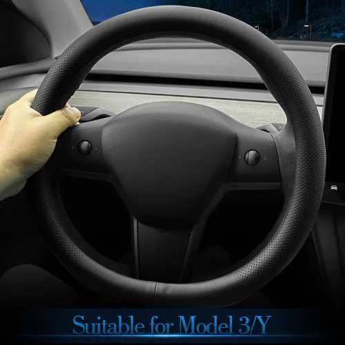 Miniatura 3 de LKWLIKEI Funda de Volante de Cuero Nappa Ultradelgada, para Volante de Tesla Modelo 3/Y, Diseño Antideslizante y Modificación Interior de Accesorios