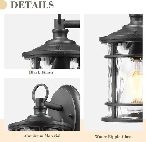 Miniatura 3 de Emliviar Paquete de 2 Apliques de Pared Exteriores, Linternas Antioxidantes para Exteriores Lámparas de Pared, Iluminación de Patio Estilo Granja