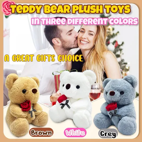 Miniatura 6 de Peluche de Oso Blanco de 10 pulgadas Juguetes de Animales de Peluche con Rosa, Peluches de Oso Polar Kawaii, Juguetes de Peluche de Animales Suaves