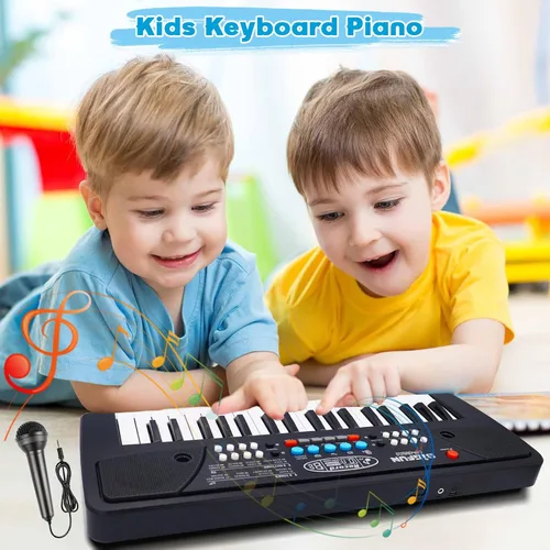 Miniatura 3 de Teclado de piano para niños, piano electrónico portátil de 37 teclas para niños de 3 a 6 años, teclado con micrófono, juguete musical de cumpleaños