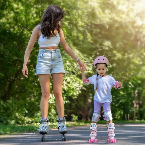 Miniatura 6 de Patines de ruedas para niños y niñas, 4 tallas ajustables, patines de arco iris para niñas con ruedas iluminadas, patines para niños pequeños