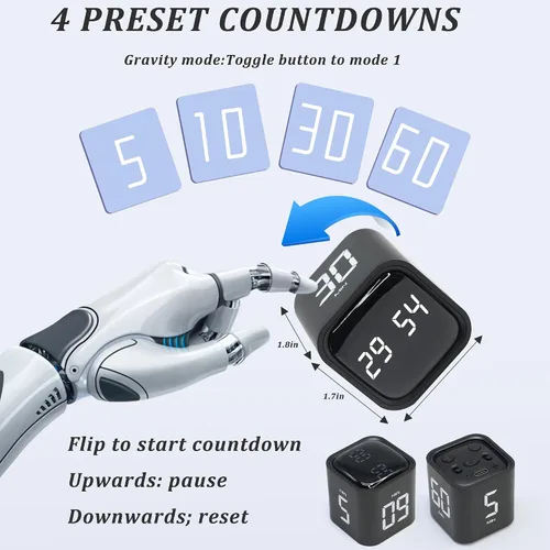 Miniatura 2 de Temporizador giratorio Pomodoro 5, 10, 30, 60 minutos preestablecido, temporizador de productividad de escritorio, cronómetro de cuenta regresiva