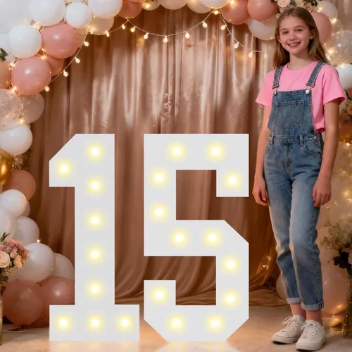 Miniatura 29 de Pooqla Letras y Números Decorativos con Luces LED, Letras y Números de Neón de Plástico Blanco para Decoración de Fiestas, Bodas, Funciona