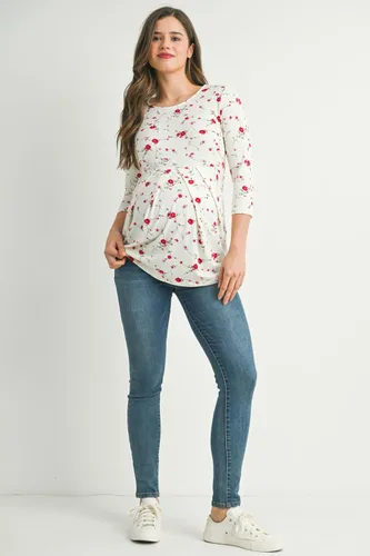 Miniatura 65 de LaClef - Blusa de maternidad para mujer, cuello redondo, manga 3/4, plisada al frente, estilo peplum