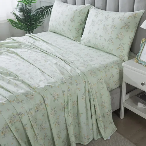 Miniatura 28 de FADFAY Juego de sábanas de cama con estampado floral amarillo, de algodón, tamaño King, suaves, transpirables, estilo Shabby Coquette, con bolsillo