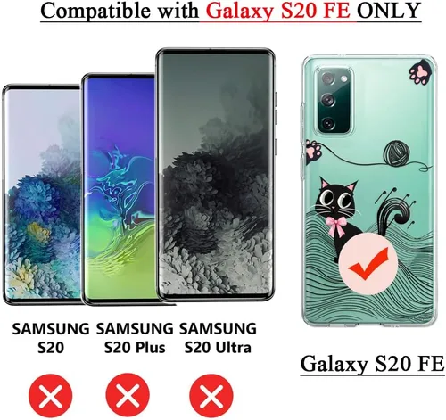 Miniatura 7 de Unov Funda para Galaxy S20 FE transparente con diseño de TPU suave absorción de golpes, diseño delgado en relieve patrón protector (gato negro)