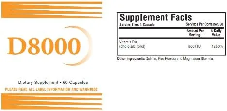 Miniatura 2 de Natural Living Vitamina D3 de alta potencia 8000 UI 60 Cápsulas 1 Botella