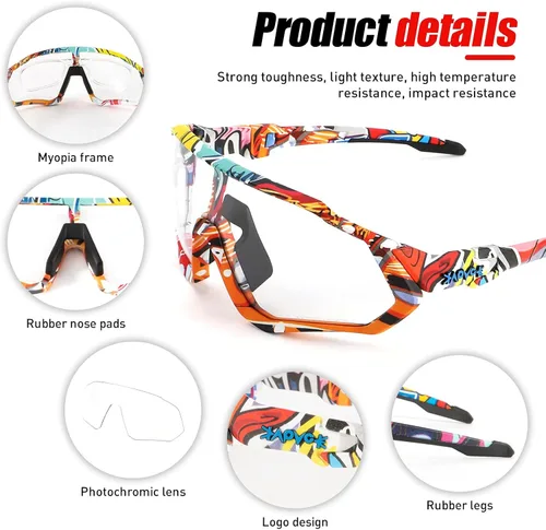 Miniatura 4 de KAPVOE Gafas de ciclismo fotocromáticas para hombres y mujeres, gafas de sol para bicicleta de montaña MTB, para bicicleta de montaña Clear - K9408