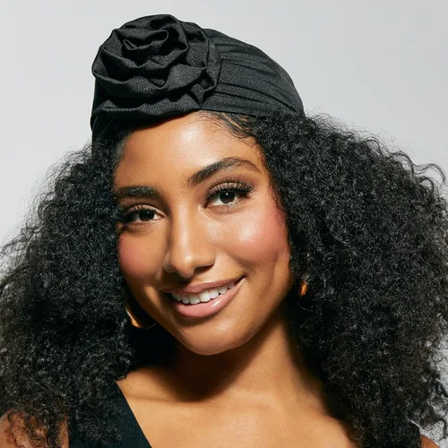Miniatura 8 de KISS COLORS & CARE Turbante preatado con nudo superior, negro, elegante, elástico y suave para dormir, máxima protección del cabello, minimiza