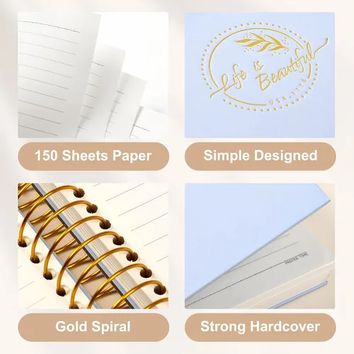 Miniatura 4 de Yoment Cuaderno pequeño en espiral, 300 páginas, cuadernos en espiral de tapa dura, cuaderno de 5.5 x 7.5 pulgadas, cuaderno de rayas