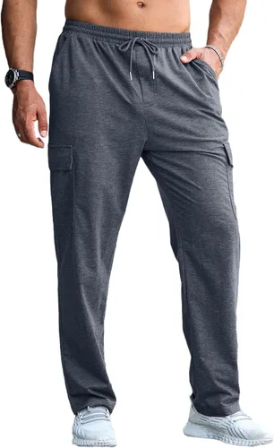 Miniatura 6 de CTU Pantalones deportivos holgados de moda para hombre, ligeros, para entrenamiento, pantalones deportivos con parte inferior abierta con bolsillos