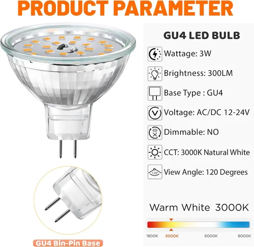 Miniatura 2 de Bombilla LED MR11 de 3W, Reemplazo de Halógeno de 20W, Base Bi-Pin GU4, Bombillas de Luz de Paisaje de Bajo Voltaje 12V para Foco de Paisaje