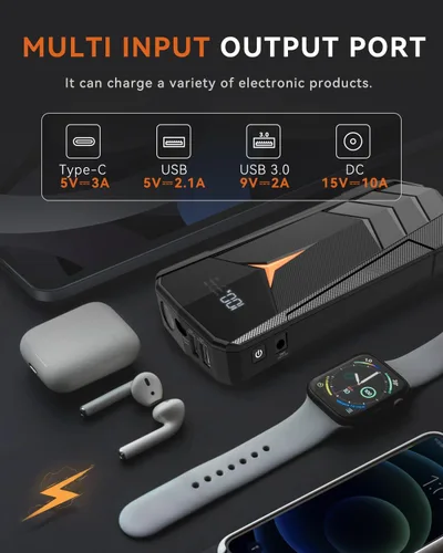 Miniatura 4 de SUNPOW Batería de arranque de litio de 2000 A pico de 20000 mAh (hasta todo el gas y 8.5 L de diésel), batería de 12 V para automóviles, camiones