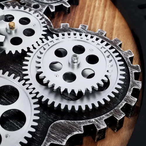 Miniatura 6 de Lafocuse Reloj de pared de engranaje móvil real de 23 pulgadas, reloj de pared grande de madera Steampunk para decoración de sala de estar