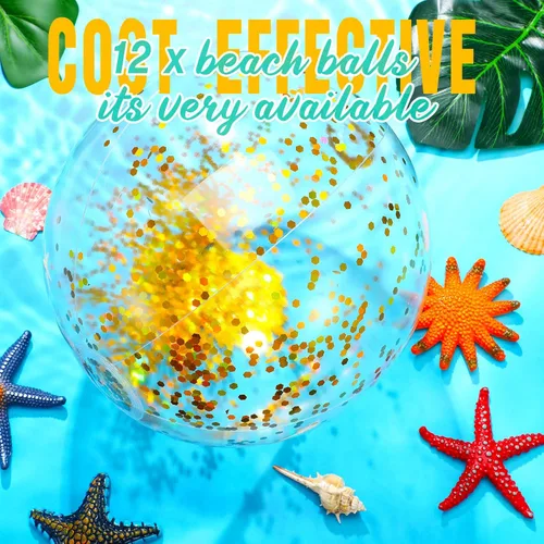 Miniatura 6 de Lewtemi 12 bolas de playa con confeti con purpurina a granel, bolas inflables grandes de 16 y 24 pulgadas para piscina con lentejuelas, decoraciones