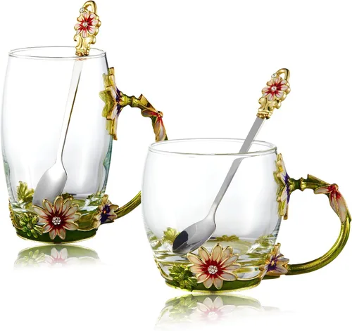 Miniatura 12 de Taza de té de vidrio para café, juego de tazas de té de lujo, cumpleaños, Navidad, día de San Valentín, idea de regalo para amantes del té y Azul