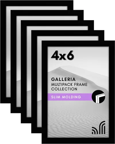 Miniatura 17 de Americanflat Portarretratos de 3 x 5 con plexiglás pulido, juego de 5 unidades, colección Galleria, marcos para mesa y pared, color negro