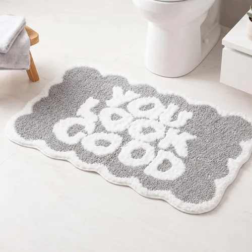 Miniatura 9 de Scalloped Grey Bath Rug, Get Naked Cute Bathroom Rug, Soft Absorbent Quick Dry Bath Mat, TPR Non Slip Backing, Microfiber Mat for Shower Tub Sink