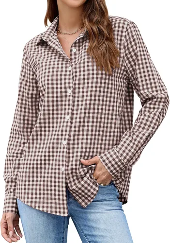 Miniatura 37 de LOMON Camisa de Botones para Mujer Tops de Primavera Verano Manga Larga Negocios Elegante Casual Blusas con Cuello Conjuntos de Trabajo Ropa