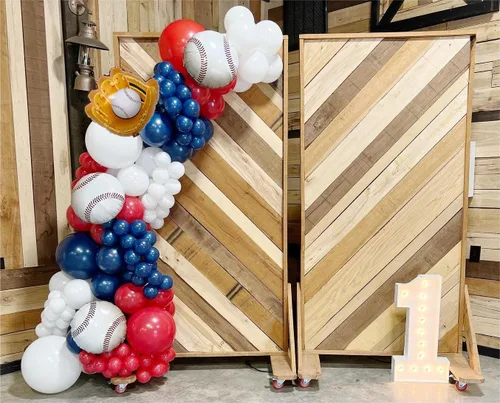 Miniatura 4 de Kit de guirnalda de arco de globos de béisbol, kit de guirnalda de arco de globos rojos, blancos y azules para fiestas deportivas, cumpleaños