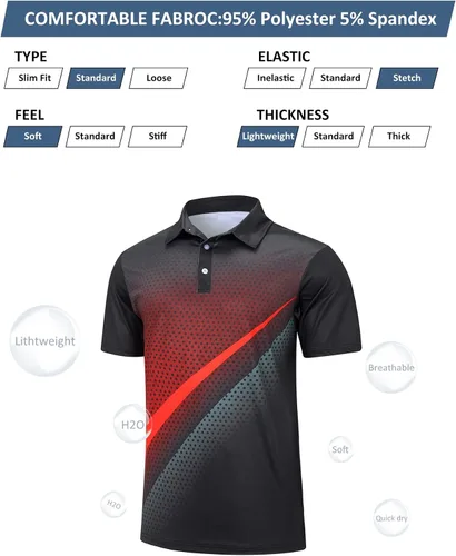Miniatura 7 de uideazone Camisa de golf para hombre, de ajuste seco, atlética, absorbe la humedad, rendimiento con impresión 3D, manga corta