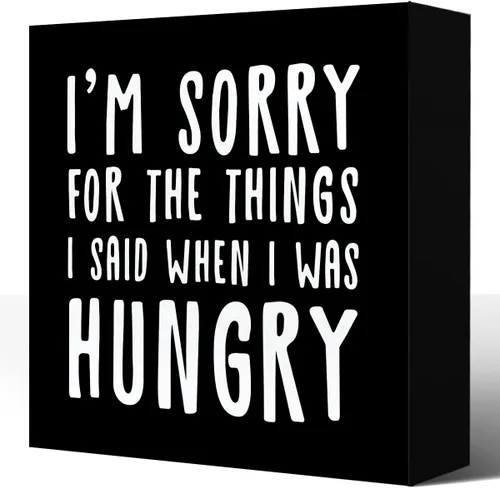 Miniatura 10 de LVQHI Letrero rústico con texto en inglés "I Sorry for the Things I Said When I Was Hungry", divertidos letreros de madera de cocina, caja de madera
