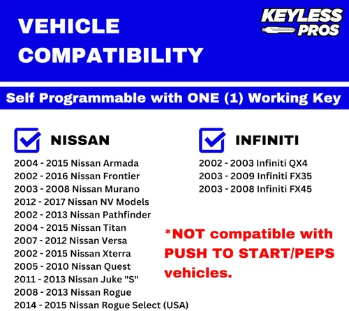 Miniatura 2 de Llavero remoto de entrada sin llave de repuesto de 3 botones, compatible con Nissan Armada Pathfinder Frontier Murano Titan Quest Xterra Sentra 3-BTN