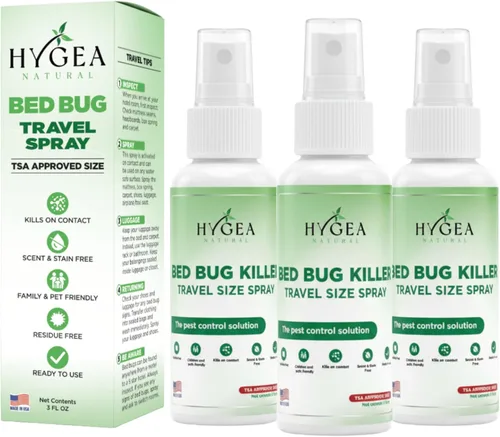 Hygea Natural Aerosol natural de viaje para piojos, ácaros y chinches – Botellas de tamaño aprobado por la TSA de 3 onzas – Apto para niños y