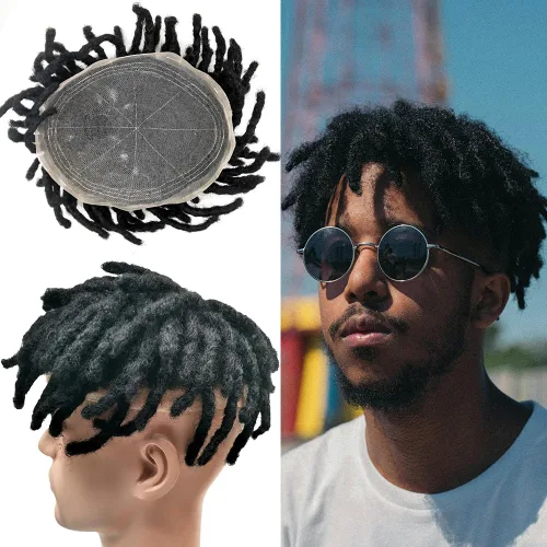 Miniatura 9 de Afro Curl Toupee para hombres negros, 10 x 8, tupé para hombres, piezas de cabello africano, unidades de repuesto para hombre, unidad de cabello