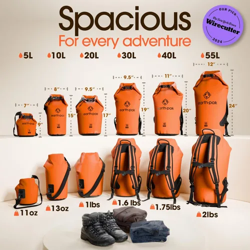 Miniatura 2 de Earth Pak Bolsa Seca Impermeable - Mochila Impermeable de Cierre Enrollable Superior Mantiene el Equipo Seco para Kayak con Funda Impermeable
