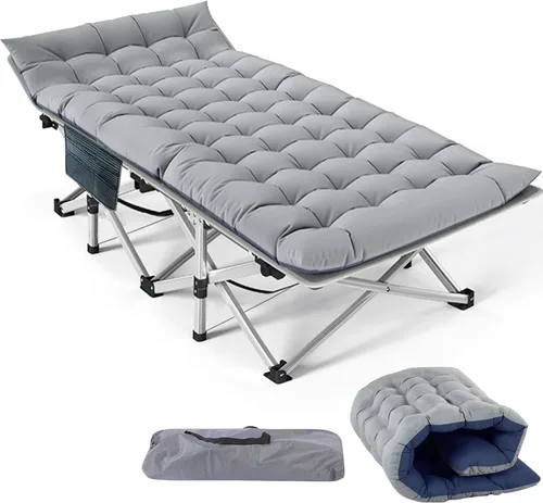 Miniatura 36 de Slsy Catre de camping plegable para adultos con almohadilla, catres de dormir portátiles acolchados, cama de campamento con bolsa de transporte