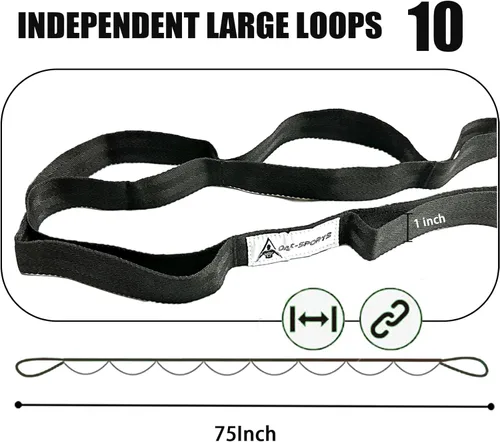 Miniatura 3 de Correa de estiramiento con bucles para yoga, correa de estiramiento para terapia física, correa de ejercicio no elástica para pilates, danza y Negro