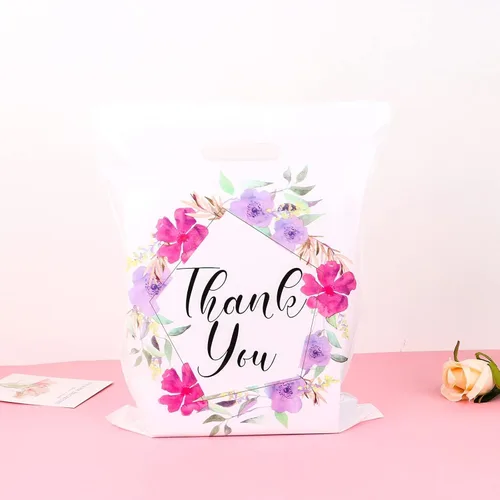 Miniatura 8 de POPGIFTU Bolsas de agradecimiento florales con asas, bolsa de plástico de 12 x 15 pulgadas, paquete de 100 – Boutique, regalo, recuerdo de fiesta